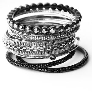R.J. Graziano Go Glam 10 piece bangle bracelet set gunmetal & hematite crystals